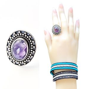 Amethyst Silver Ring Size 8.25 Gemstone Ring